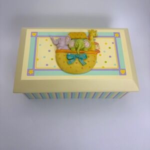 Amscan Wooden Noah's Ark Keepsake Box Pastel Nursery Decor Whimsical Vintage